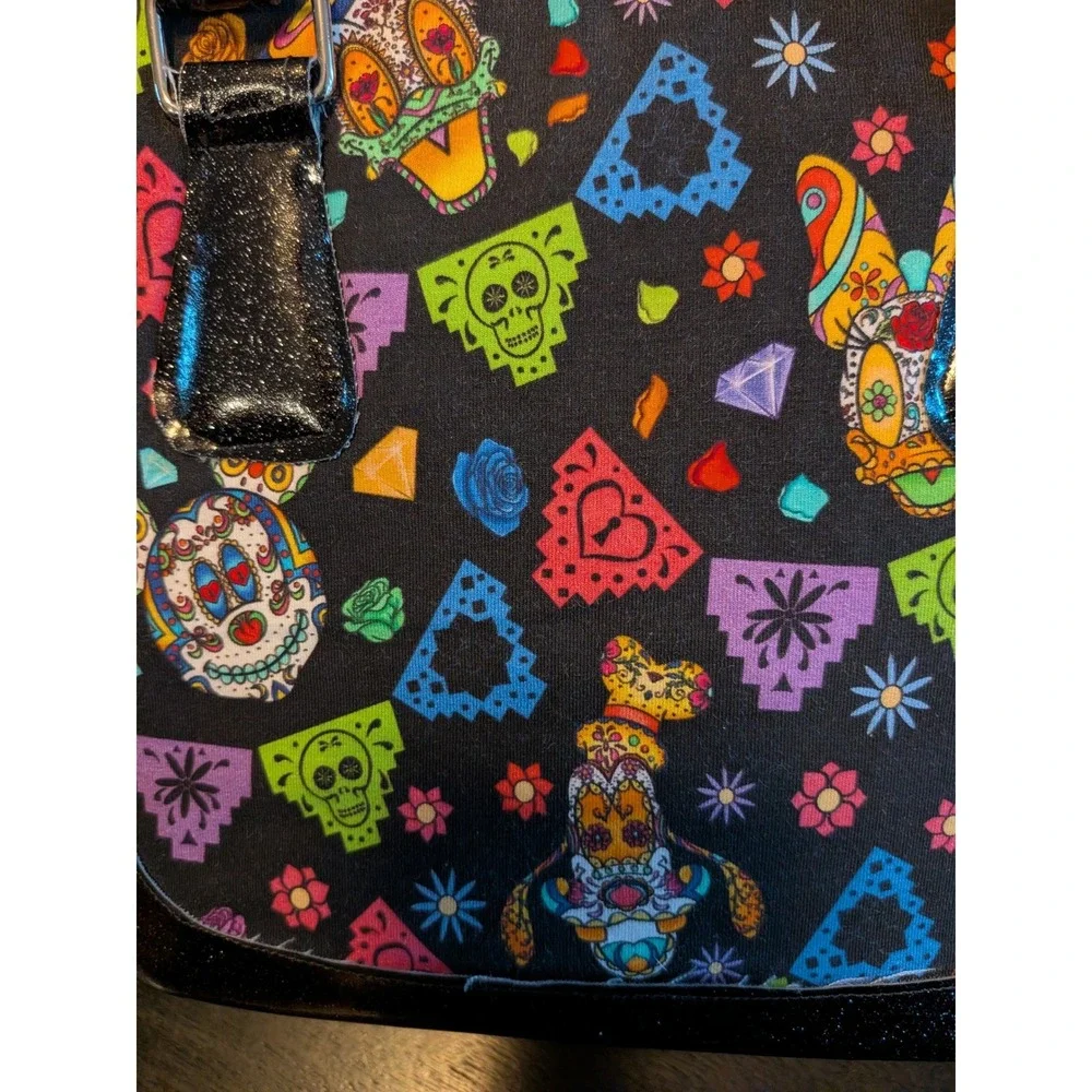 Disney Dia de los Muertos Sugar Skull Mickey Minnie Satchel Bag Crossbody Black